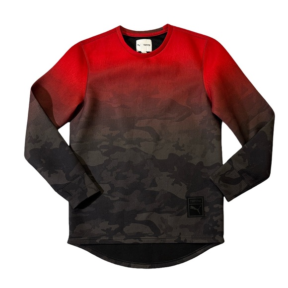 Puma x Trapstar mens S Small red gray camouflage crewneck sweatshirt EUC - Picture 1 of 6